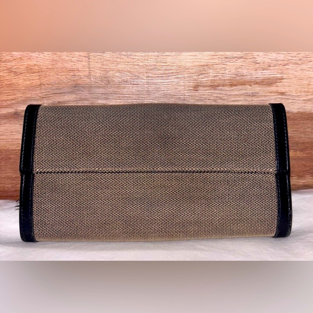Gucci Vintage Tan Canvas with Black Leather Long Wallet - Picture 2 of 9